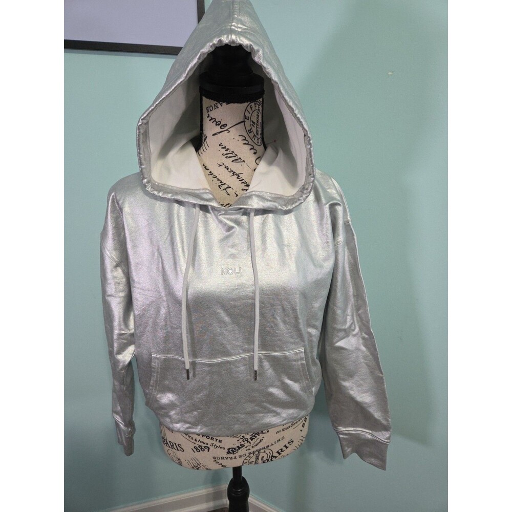 Noli silver chrome metalic hoodie small workout Athleisure